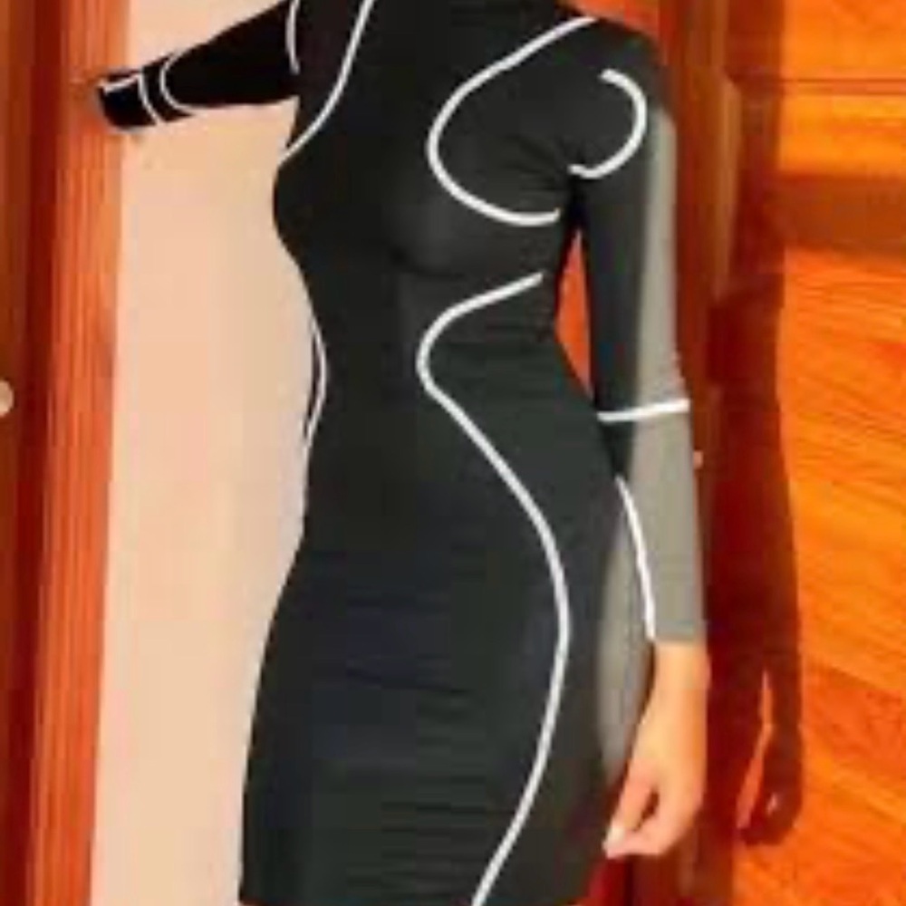 Fashion to Figure Black and White Long Sleeve Dress